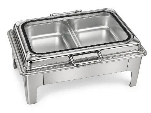 [RHD9233] Chafing Dish 56x36x29cm Rectangular Flat With Window Stainless Steel