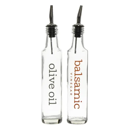[RHD9267] Oil & Vinegar 500ml 2pc Set Clear Bottle With Print & Pourers - 10321