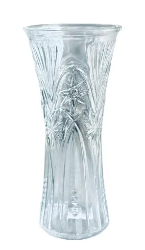 [RHD9334] Glass Vase 34x15Cm Waisted Pattern Clear VAS35SJLJ