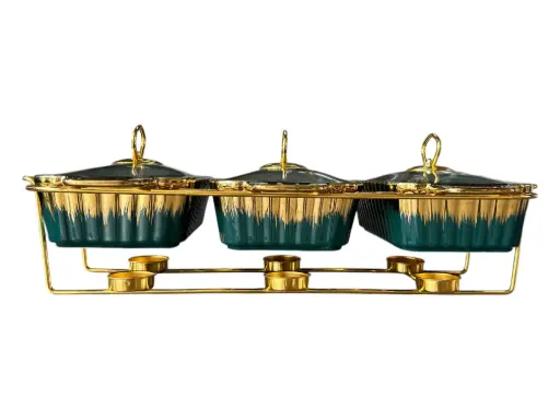 [RHD9340] Chafing Dish 3x1.5L Dishes With Warmer Blue Gold