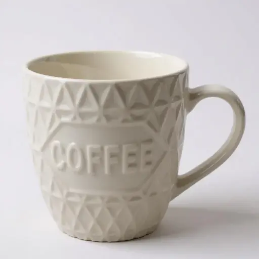 [RHD9384] Coffee Mug 210ml White Embossed 