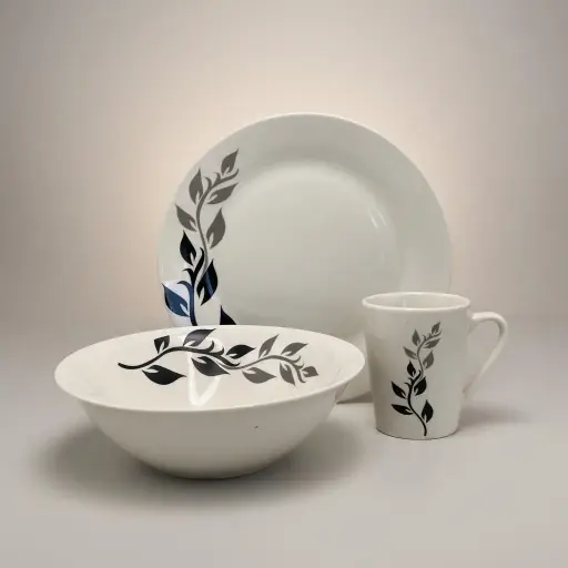 [RHD9392] Dinner Set 12pc Stoneware White Printed DS-12-G-2