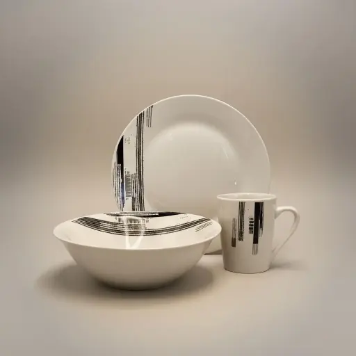 [RHD9393] Dinner Set 12pc Stoneware White Printed DS-12-G-6