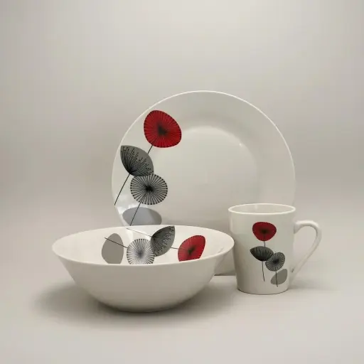 [RHD9394] Dinner Set 12pc Stoneware White Printed DS-12-G-7