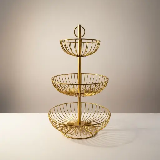 [RHD9399] Fruit Basket Stand 3 Tier Round Gold - IRM10319/G
