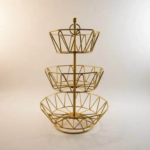 [RHD9400] Fruit Basket Stand 3 Tier Geometric Gold - IRM10318/G