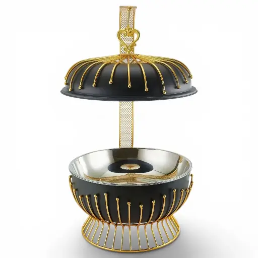 [RHD9458] Chafing Dish 8lt Round Black Body with Gold Frame Modern 