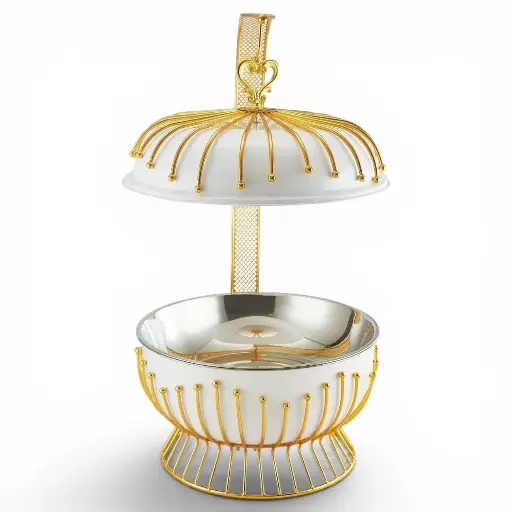 [RHD9459] Chafing Dish 8lt Round White Body with Gold Frame Modern 
