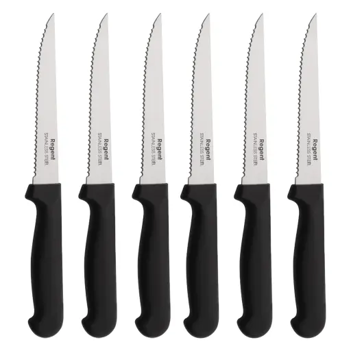 [RHD9483] Steak Knife 6pc Set 210mm Pointed Tip with Black Handles - 21207