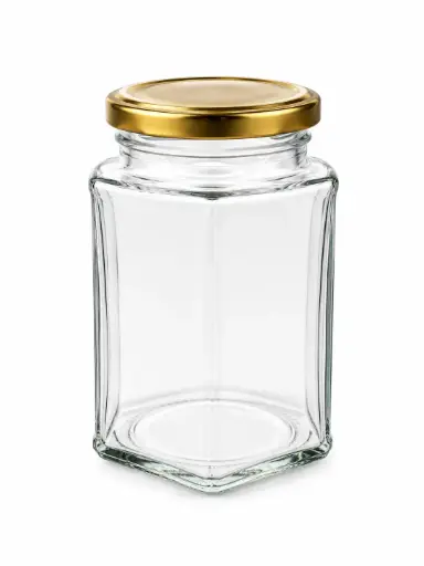 [RHD9499] Glass Jar 400ml Hexagonal with Lid - JAR109