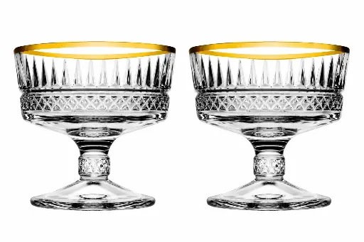 [RHD9530] Dessert Bowl 2pc Set 250ml Footed Cut Glass with Gold Rim Golden Touch - Elysia 51749