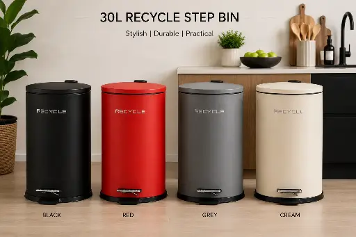[RHD9562] Dustbin 30L Round Metal Pedal Bin - Enzo Collection