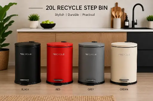 [RHD9563] Dustbin 20L Round Metal Pedal Bin - Enzo Collection