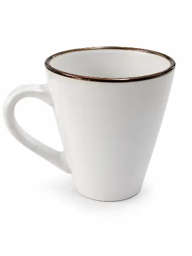 [RHD9603] Coffee Mug 380ml V-Shaped White with Bronze Rim - CU319