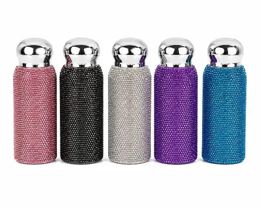 [RHD9617] Flask 250ml Stainless Steel Vacuum Insulated with Diamanté Bling – Assorted Colours