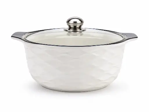 [RHD9621] Casserole Dish 4L 23cm Ceramic with Lid White Embossed