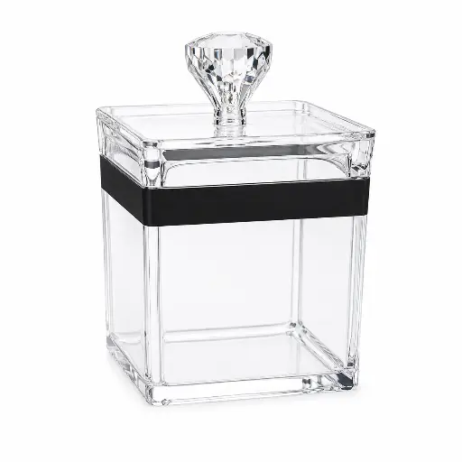 [RHD9624] Canister 9x9x9cm 300ml Square Acrylic with Diamante Knob - Premium Collection