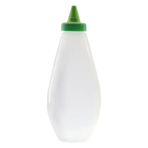 [RHD9661] Sauce Bottle 500ml Flat Squeeze Bottle White with Green Cap - 12172