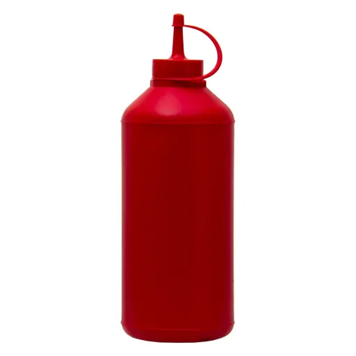 [RHD9662] Sauce Bottle 1lt Round Plastic Red - 12112