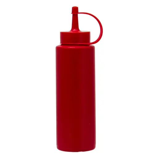 [RHD9668] Sauce Bottle 250ml Round Plastic Red - 12108