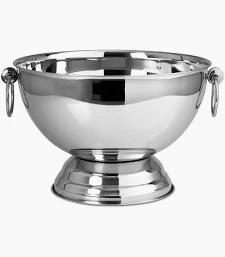 [RHD9688] Punch / Ice Bowl 40x23cm Plain Stainless Steel Footed with Stainless Steel Ring Handles