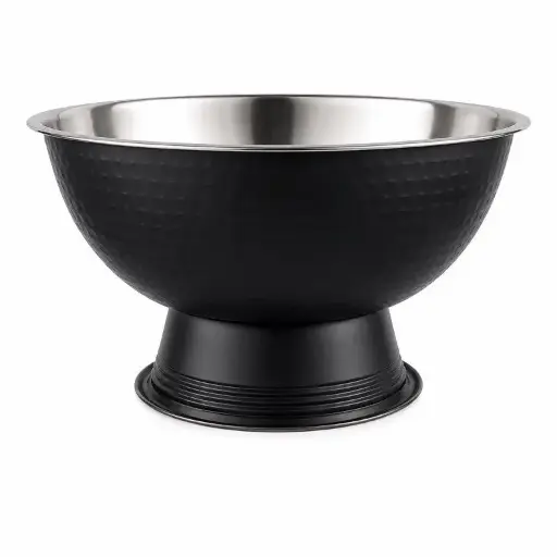 [RHD9690] Punch / Ice Bowl 40x23cm Hammered Stainless Steel Footed - Black