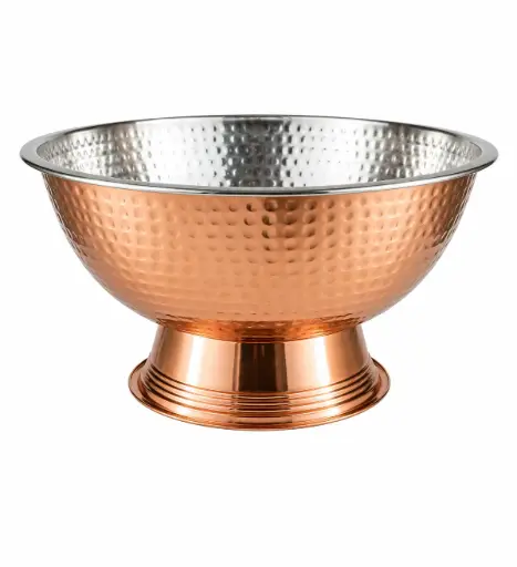 [RHD9694] Punch / Ice  Bowl 40x23cm Hammered Stainless Steel Footed - Rose Gold