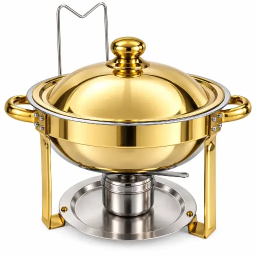 [RHD9763] Chafing Dish 5lt Round Gold with Gold Lid 