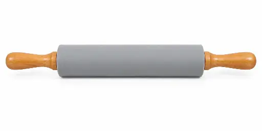 [RHD9776] Rolling Pin 43cm Grey Silicone with Wooden Handles 