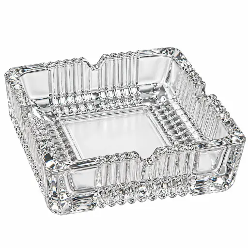 [GL1268] Ashtray 18x18x4.5cm Square Ribbed Glass
