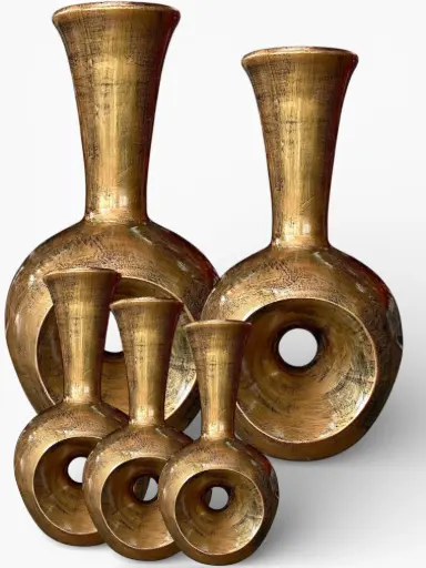 [HD2434] Vase AC 85cm 1 Hole Urn With Neck - Metallic