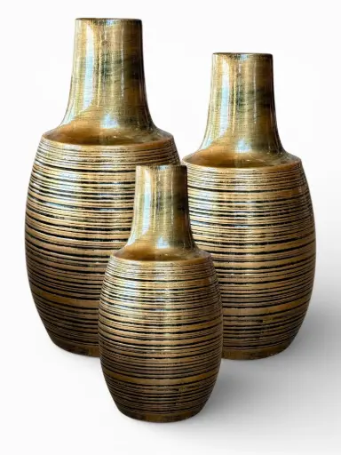 [HD3054] Vase AC 43cm (43x21cm) Denali Grooved Medium - Metallic