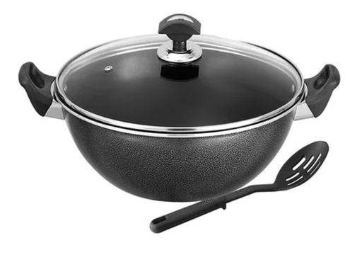 [P189] Wok 32cm Non-Stick With Glass Lid Sonnex 50051