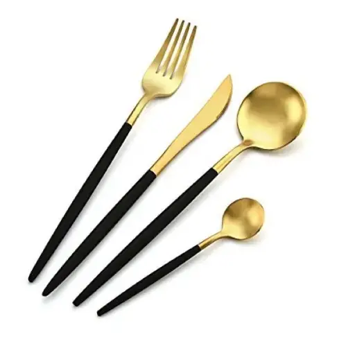 [CT767] Cutlery Set 24pc Sleek Design Gold With Colour Handle