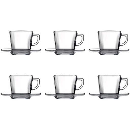 [GL1112] Cup & Saucer Set 12pc 215ml Glass Carre - 95307
