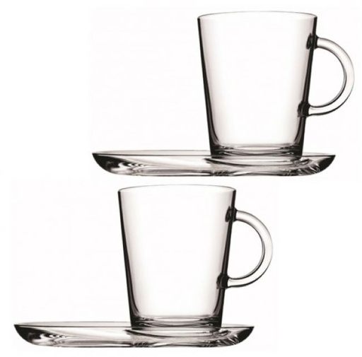 [GL1291] Coffee Mug & Plate 4pc Set 400ml Glass - Tribeca 95781