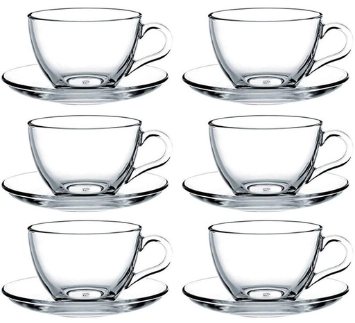[GL1615] Cup & Saucer Set 12pc 90ml Espresso Glass - Basic 97984