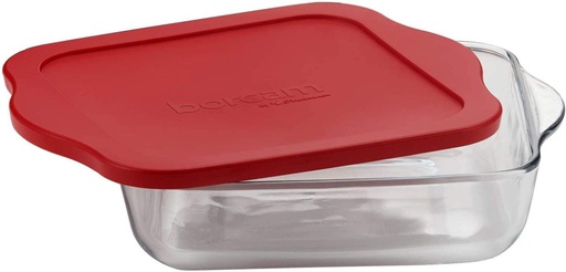 [GL1697] Casserole Dish 3200ml Square With Red Lid (28x28cm) - Borcam 59024