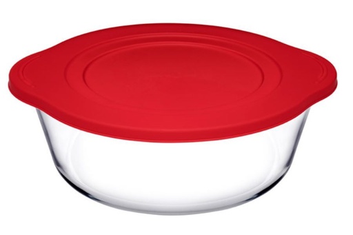 [GL1770] Bowl 2200ml Round With Red Lid (25x22cm) - Borcam 59001