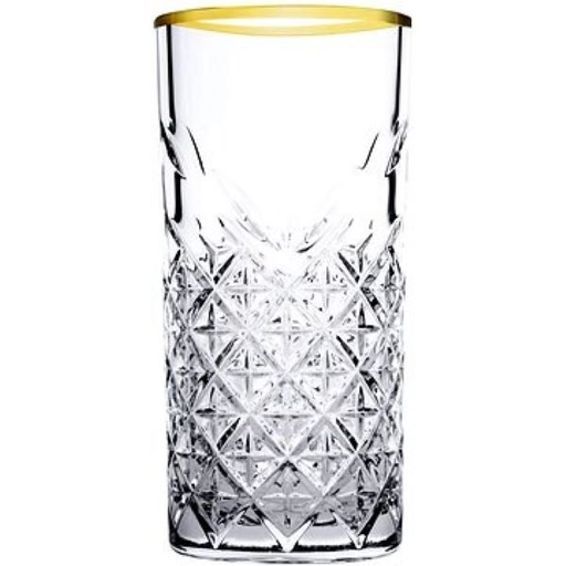 [GL1831] Tumbler 4pc Set 295ml Highball Cut Glass With Gold Rim -  Timeless 52820