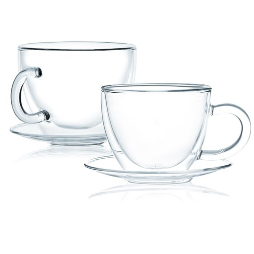 [GL1878] Cup & Saucer 2pc Set 220ml Borosilicate Glass Double Wall - 10236