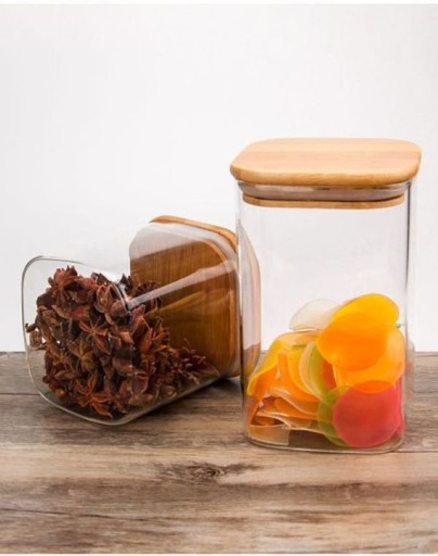 [GL1887] Canister 10.5X10.5X13Cm Square With Bamboo Lid Borisilicate Glass 27127