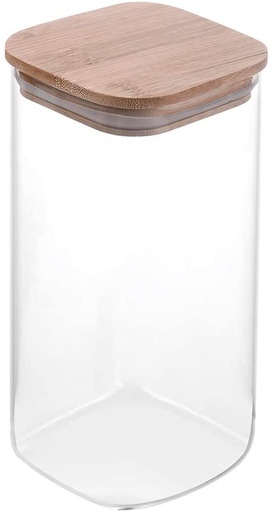 [GL1889] Canister 10.5X10.5X22Cm Square With Bamboo Lid Borosilicate Glass 27128