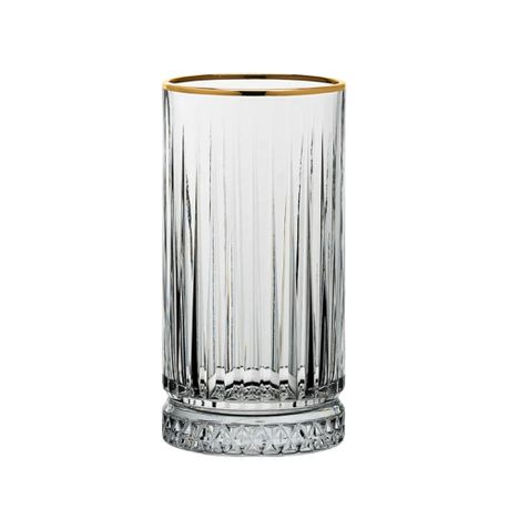 [GL1969] Tumbler Hiball 4pc Set 450ml Cut-Glass With Gold Rim - Elysia 520015