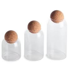[GL2190] Canister 26Cm Borisilicate Glass With Cork Ball Lid 27155