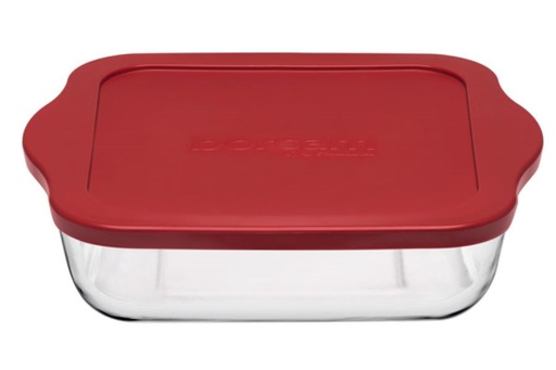 [GL833] Casserole Dish 2000ml Square With Red Lid (22x22cm) - Borcam 59034