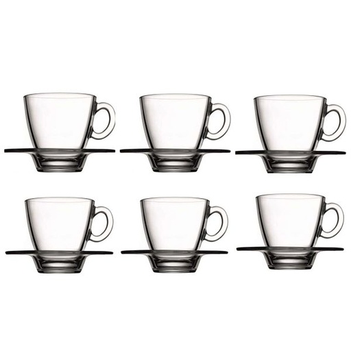 [GL846] Cup & Saucer Set 12pc 215ml Glass Aqua - 95040
