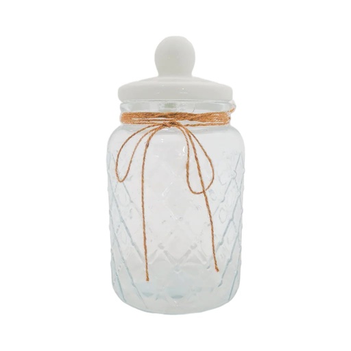 [ST229] Canister 4.1lt (35x16cm) Round Glass With White Ceramic Lid - 27028