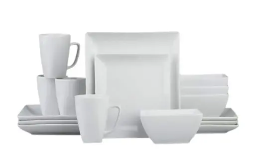 [D1434] Dinner Set 16Pc Square Porcelain White SDS16