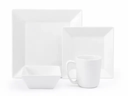[D1434] Dinner Set 16pc Square Porcelain White - SDS16